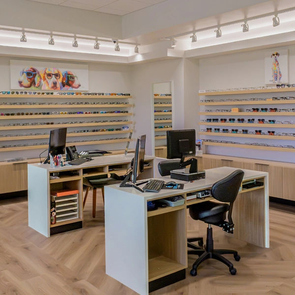 Multiple consultation desks where patients can site with eyecare professionals